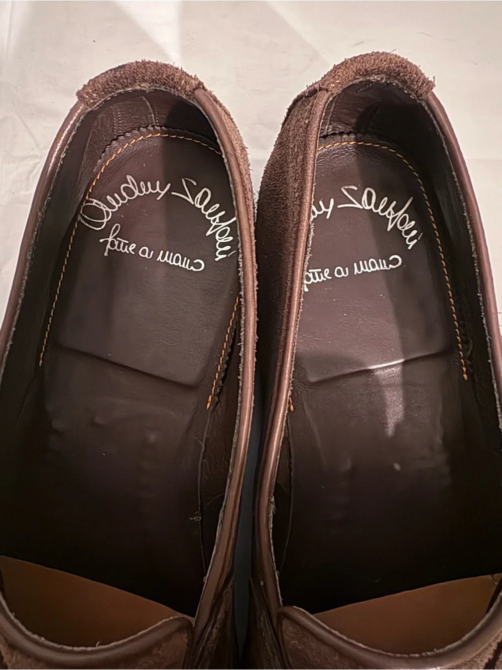 SANTONI mens brown suede loafers